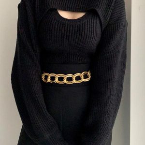 Chic Y2K Knitwear Vest & Short Sweater Set for Trendy Aesthetic Outfits