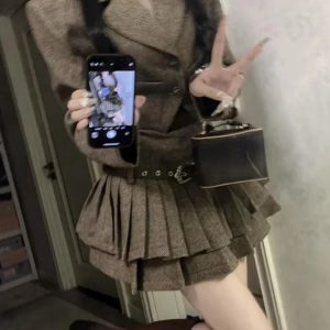 Chic Y2K Mini Dress & Warm Short Coat Set - Elegant Office Lady Vintage 2-Piece Outfit