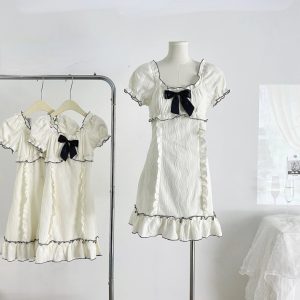 Chic Y2K Mini Dress with Sweet Bow Detail - Casual Short Sleeve Party Dress for Women