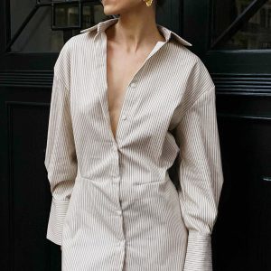 Chic Y2K Pinstripe Short Shirt Dress for Effortless Coquette Aesthetic Style