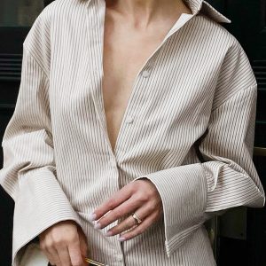 Chic Y2K Pinstripe Short Shirt Dress for Effortless Coquette Aesthetic Style