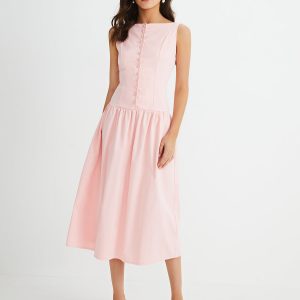 Chic Y2K Sleeveless Pleated Midi Dress for Effortless Coquette Aesthetic Style