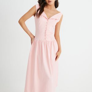 Chic Y2K Sleeveless Pleated Midi Dress for Effortless Coquette Aesthetic Style