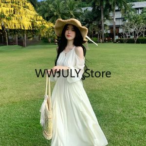 Chic Y2K Solid Chiffon Midi Dress with Long Sleeves - Elegant French Style for Spring