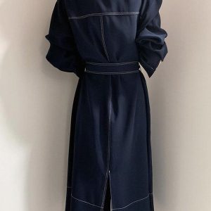 Chic Y2K Style Stand Collar Loose Tie Trench Dress for Effortless Aesthetic Fashion