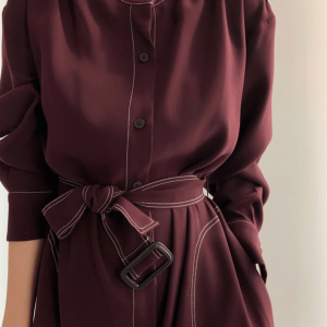 Chic Y2K Style Stand Collar Loose Tie Trench Dress for Effortless Aesthetic Fashion