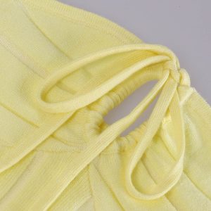 Chic Yellow Strapless Lace-Up Knitted Dress for Y2K Fashion and Coquette Aesthetic