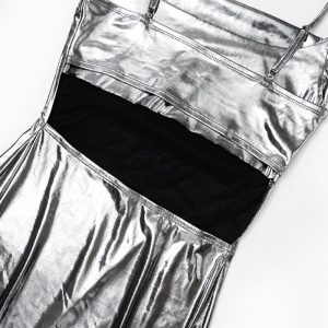 Chic Zeta Chrome Cowl Maxi Dress for Y2K Aesthetic and Coquette Style Outfits