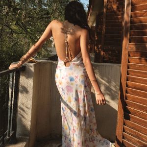 Chiffon Backless Floral Dress - Y2K Aesthetic Cute Dress for Coquette Style Outfits