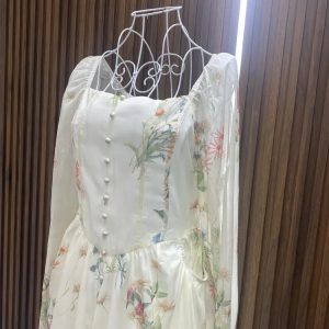 Chiffon Floral Midi Dress - Elegant Summer Office Lady One Piece Dress in Korean Fashion Style