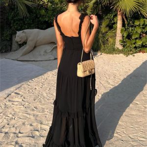 Chiffon High-Low Hem Cutout Dress - Y2K Aesthetic Fashion for Effortless Style