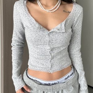 Chyanne Long Sleeve Casual Top - Y2K Aesthetic Cute Top for Comfy Everyday Outfits