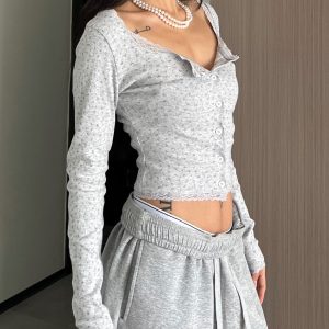 Chyanne Long Sleeve Casual Top - Y2K Aesthetic Cute Top for Comfy Everyday Outfits