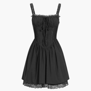 Coastal Cowgirl Lace Trim Corset Dress - Y2K Aesthetic Short Dress for Trendy Outfits