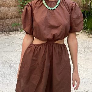 Cocoa Bean Cutout Short Dress in Cotton Blend - Y2K Aesthetic Fashion Essential