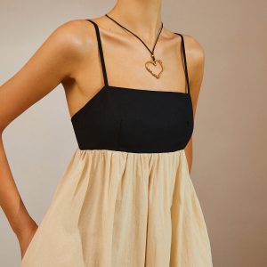 Color Block Backless Spaghetti Strap Dress - Y2K Aesthetic Cute Summer Outfit