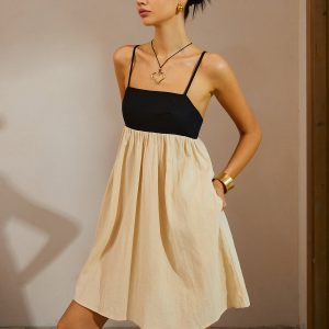 Color Block Backless Spaghetti Strap Dress - Y2K Aesthetic Cute Summer Outfit