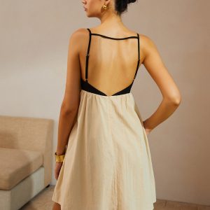 Color Block Backless Spaghetti Strap Dress - Y2K Aesthetic Cute Summer Outfit