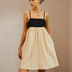 Color Block Backless Spaghetti Strap Dress - Y2K Aesthetic Cute Summer Outfit