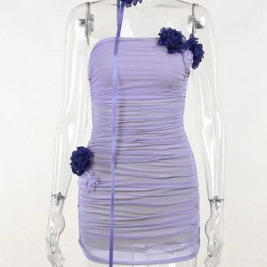 Color Block Pleated Backless Mini Dress - Sexy Slim Fit Summer Dress for Women