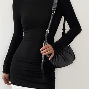 Contrast Binding Bodycon Long Sleeve Knit Mini Dress - Y2K Aesthetic Cute Dress for Stylish Outfits