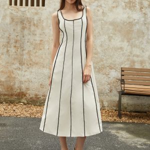 Contrast Binding Midi Dress - Y2K Aesthetic Fashion with Coquette Style and Grunge Vibes