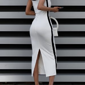 Contrast Binding Split Cami Midi Dress - Y2K Aesthetic Fashion for Trendy Outfits