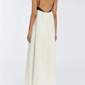 Contrast Color Backless Suspender Dress - Sexy Sleeveless Ball Gown for Holiday Fashion