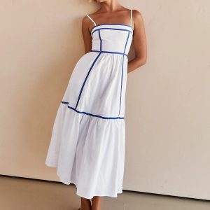 Contrast Line Decor Cami Dress - Y2K Aesthetic Long Dress for Chic Coquette Style