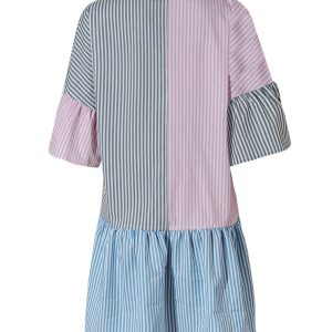 Contrast Striped Flare Sleeve Shirt Dress - Y2K Aesthetic Fashion for Trendy Outfits