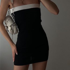 Contrast Trim Bodycon Dress - Y2K Aesthetic Cute Dress for Stylish Outfits