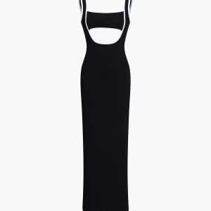 Contrast Trim Cutout Long Sweater Dress - Y2K Aesthetic Fashion for Cozy Chic Looks