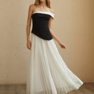 Contrast Trim Off-Shoulder Long Dress - Y2K Aesthetic Fashion for Chic Coquette Style