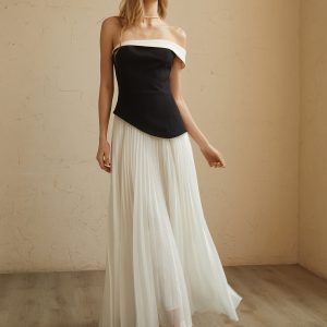 Contrast Trim Off-Shoulder Long Dress - Y2K Aesthetic Fashion for Chic Coquette Style