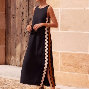 Contrast Trim Split Sleeveless Dress - Y2K Aesthetic Fashion for Chic Summer Outfits