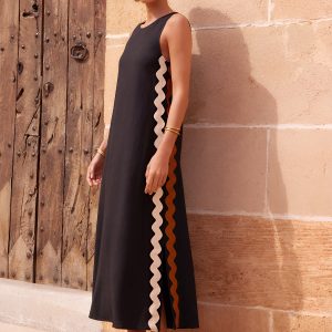 Contrast Trim Split Sleeveless Dress - Y2K Aesthetic Fashion for Chic Summer Outfits