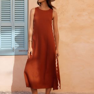 Contrast Trim Split Sleeveless Dress - Y2K Aesthetic Fashion for Chic Summer Outfits