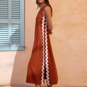 Contrast Trim Split Sleeveless Dress - Y2K Aesthetic Fashion for Chic Summer Outfits