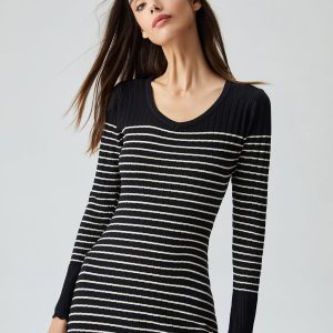 Contrast Trim Striped Knit Sweater Dress - Y2K Aesthetic Fashion for Cozy Chic Looks