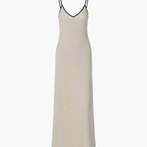 Contrast Trim V Neck Long Dress - Y2K Aesthetic Maxi Dress for Chic Coquette Style