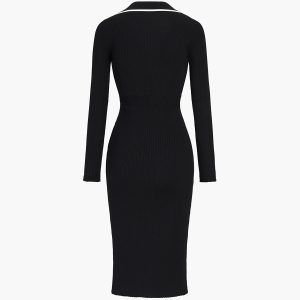 Contrast Trim Y2K Aesthetic Wrap Midi Knit Dress for Chic Coquette Style