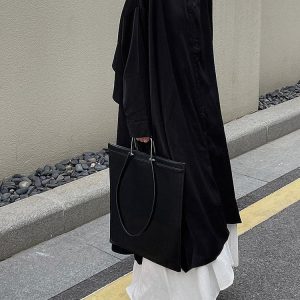 Cool Black Big Split Long Shirt & White Skirt Set - Y2K Aesthetic Outfit for Trendy Looks