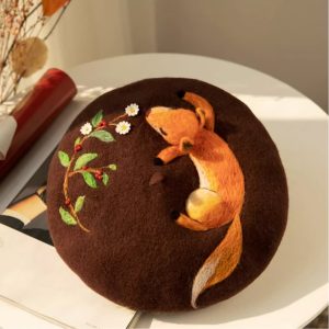 Coquette Aesthetic 3D Fox Nap Beret - Cute Y2K Fashion Accessory for Stylish Outfits