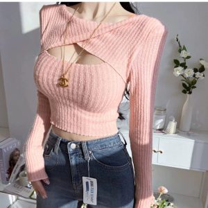 Coquette Aesthetic Alexa Knitted Top - Y2K Fashion Cute Crop Top for Stylish Outfits