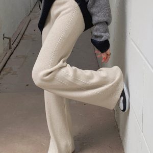 Coquette Aesthetic Analisse Knitted Pants - Y2K Fashion Comfy Knit Trousers for Stylish Looks