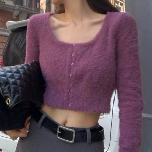 Coquette Aesthetic Aviona Knit Crop Sweater - Y2K Fashion Cute Top for Stylish Outfits