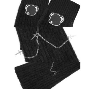 Coquette Aesthetic Bear Girl Chain Leg Warmers for Y2K Fashion and Cute Outfits