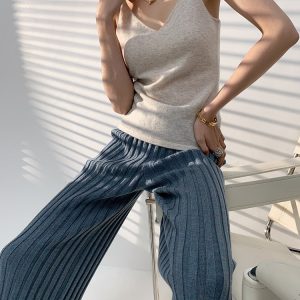 Coquette Aesthetic Calendre Knit Wide Leg Pants for Y2K Fashion and Comfy Style