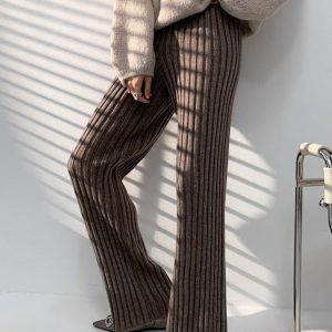 Coquette Aesthetic Calendre Knit Wide Leg Pants for Y2K Fashion and Comfy Style