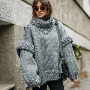 Coquette Aesthetic Carolla Oversized Knitted Sweater for Y2K Fashion Lovers